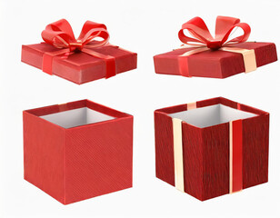 Obraz premium Set of red gift box open and closed. Isolated on a white background. 3D illustration