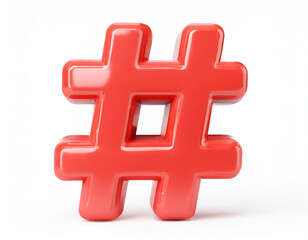 Obraz premium Red hashtag symbol isolated on white background. 3D icon, sign and symbol. Cartoon minimal style. 3D Render Illustration