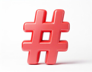 Obraz premium Red hashtag symbol isolated on white background. 3D icon, sign and symbol. Cartoon minimal style. 3D Render Illustration