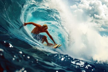 professional surfer riding waves in action