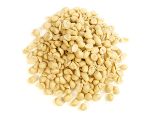 Fresh rraw peeled Peanuts isolated on white Background