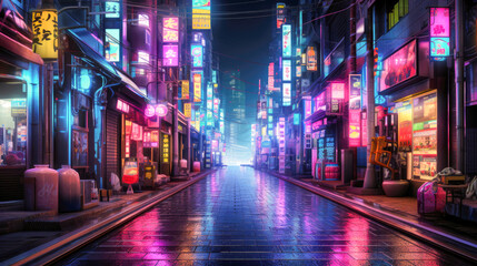 Fototapeta na wymiar A captivating view of nighttime urban streets adorned with dazzling neon signage