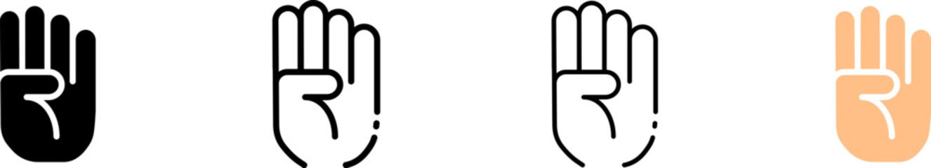 Four fingers hand icons. Different styles, set of four fingers hand icons. Vector icons