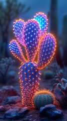 Creative neon background with colorful cactus. Multicolor abstract cactus. vertical orientation - obrazy, fototapety, plakaty