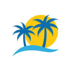 Fototapeta na wymiar summer beach logo vector illustration. Sunset summer beach logo Vector