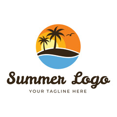 summer beach logo vector illustration. Sunset summer beach logo Vector