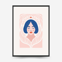 Modern Romantic, Valentine's day vertical flyer or poster template. Love hand drawn trendy illustration.