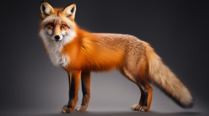Red fox on a dark background. Studio shot. Side view. AI.
