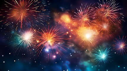 Beautiful fireworks background at night for holiday decoration
