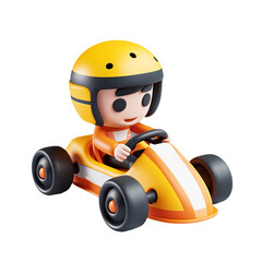 3D Rendered Go-Kart Racer Character Isolated on White Background