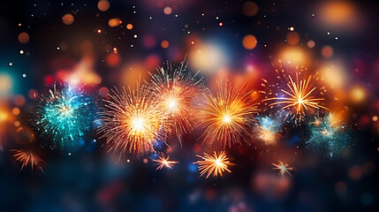 Naklejka premium Beautiful fireworks background at night for holiday decoration