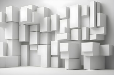 blocks form a wall on white futuristic wallpaper, 3D futuristic blocks