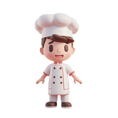 3D Rendered Cartoon Chef in Classic White Uniform Isolated on White Background