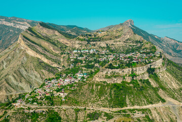 View of the village of Gunib in the mountains of Dagestan