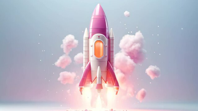 3d render of cute spaceship go to space. Start up concept.