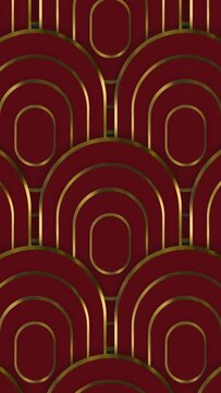 Abstract luxury squoval ring pattern with silver outline backgrounds moving from up to down creating a seamless loop animation over red color background. Elegant circles luxury award background.