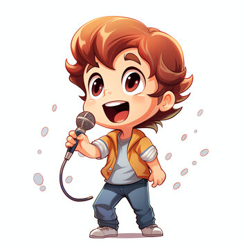 the boy was singing very happy