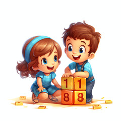 children are playing with number blocks