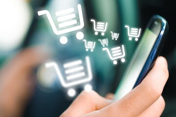 Human using modern smartphone for shopping online