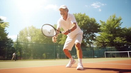 テニスをするおじいさん