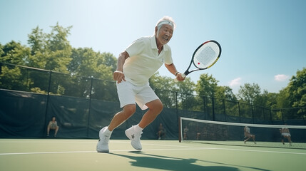 テニスをするおじいさん - obrazy, fototapety, plakaty