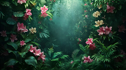Immerse in the mystique of a hidden garden with a wall mural featuring lush foliage and delicate blossoms