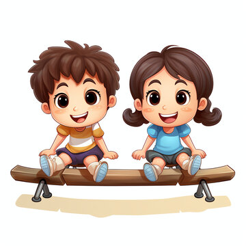 Cute children are sitting on benches