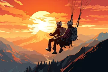 Poster paragliding adventure with tandem on mountain view © krissikunterbunt
