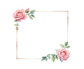 minimalist-style-watercolor-illustration-featuring-a-frame-composed-of-roses-absence-of-background