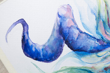 Dragon face colorful paint in watercolor on a white background in a realistic manner, colorful, rainbow.