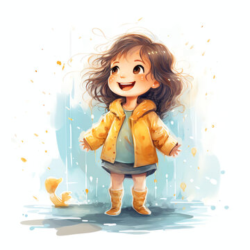 cute girl are playing in the rain