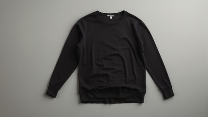 A folded neat black unisex shirt sweater on plain white background from Generative AI