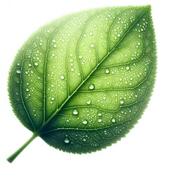 Single Green wet Leaf with Dew Drops, Nature Environmental Ai generated.