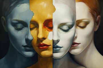 World Bipolar Day, Fusion Emotions, Portraying One Womans Multifaceted Inner World and Vibrant Spectrum of Mind, one person several personalities, different emotions.