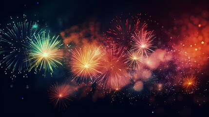Happy New Year, burning fireworks with bokeh light background