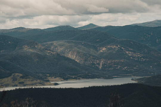Rugged mountain views of Blowering Reservoir in the Snowy Mountains, NSW