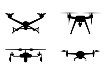 Silhouette style drone icon set. Ready to apply to your design. Vector illustration.	