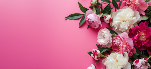 AI Generated Image Peonies on a bright smooth pink background Mother’s Day concept