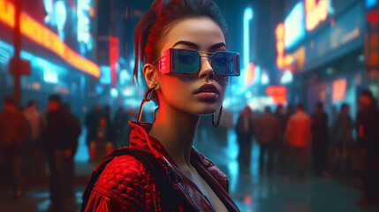a Cyberpunk girl in a futuristic city