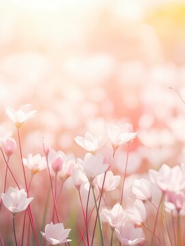 Fototapeta sunlight on Easter flowers, abstract blank blurred spring background, beauty in nature concept, copy space - generative ai