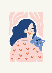 Modern Romantic, Valentine's day vertical flyer or poster template. Love hand drawn trendy illustration.