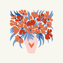 Modern Romantic, Valentine's day vertical flyer or poster template. Love hand drawn trendy illustration.