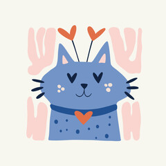 Modern Romantic, Valentine's day vertical flyer or poster template. Love hand drawn trendy illustration.