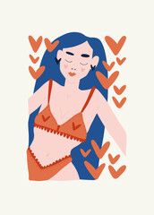 Modern Romantic, Valentine's day vertical flyer or poster template. Love hand drawn trendy illustration.