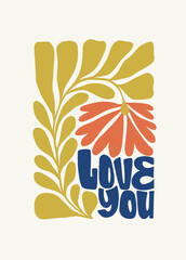 Modern Romantic, Valentine's day vertical flyer or poster template. Love hand drawn trendy illustration.