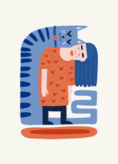 Modern Romantic, Valentine's day vertical flyer or poster template. Love hand drawn trendy illustration.