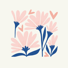 Modern Romantic, Valentine's day vertical flyer or poster template. Love hand drawn trendy illustration.