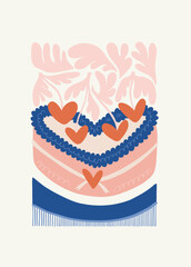 Modern Romantic, Valentine's day vertical flyer or poster template. Love hand drawn trendy illustration.