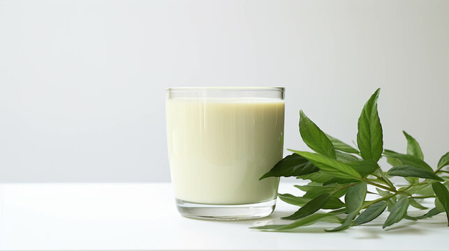 glass of milk on a green background high definition photographic creative image