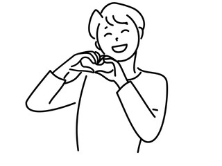 ハンドサインでハートをつくる笑顔の男性